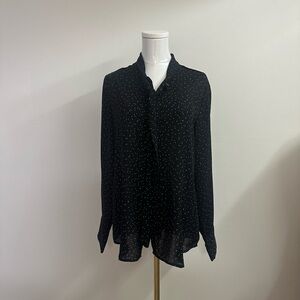 Banana Republic Black Polka Dot Blouse with Mandarin Collar